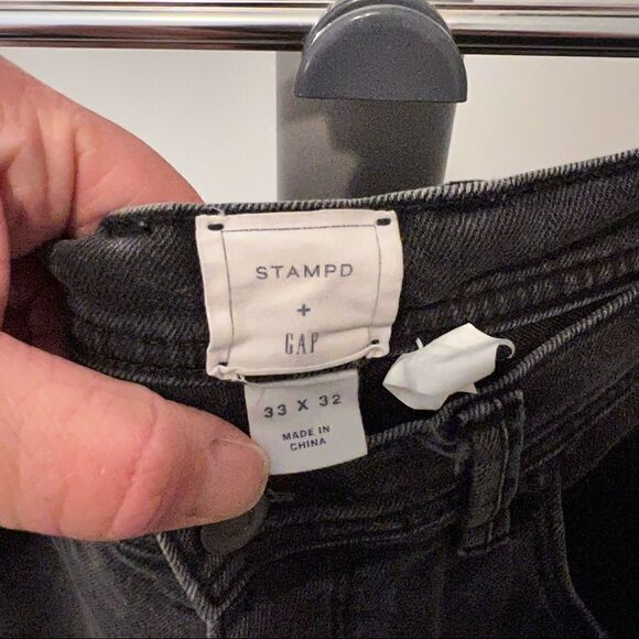 Gap + Stampd + GQ Size 33x30 Mens Black Moto Distressed Black Denim Jeans Button - Picture 8 of 9